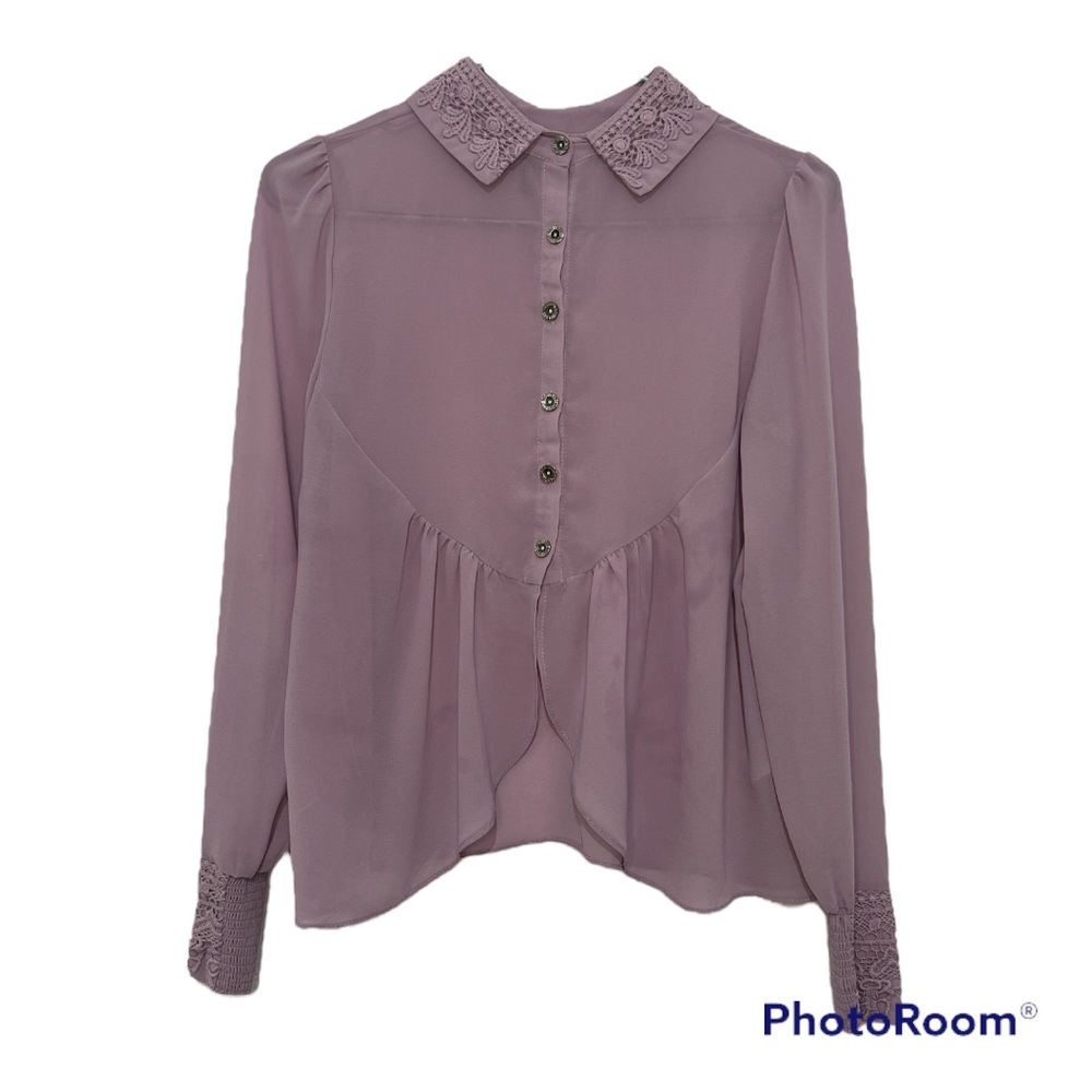 Sheer Lavender button up blouse
